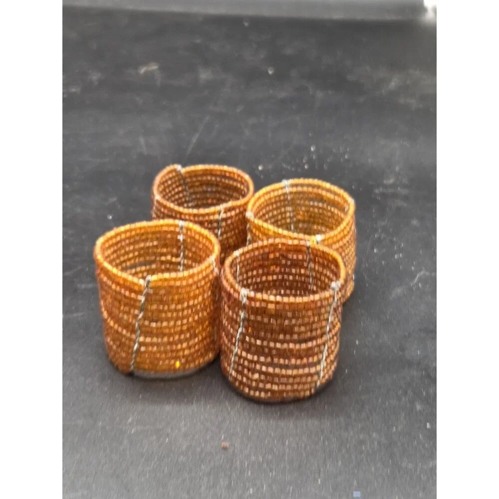 Lot Of 4 Gold Amber Beaded Napkin Rings